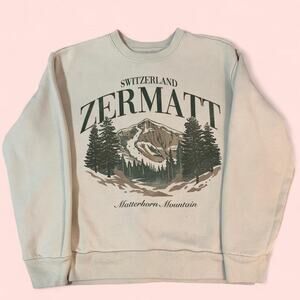 Hollister Cream Crewneck Sweatshirt Switzerland Matterhorn Mountain Size Small